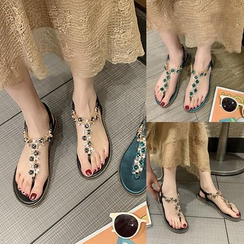Bright Diamond Sandals Women 2021 Summer New Korean Style Flip-flops Student Flat Low-heel Casual Beach Shoes Sandalias Female
