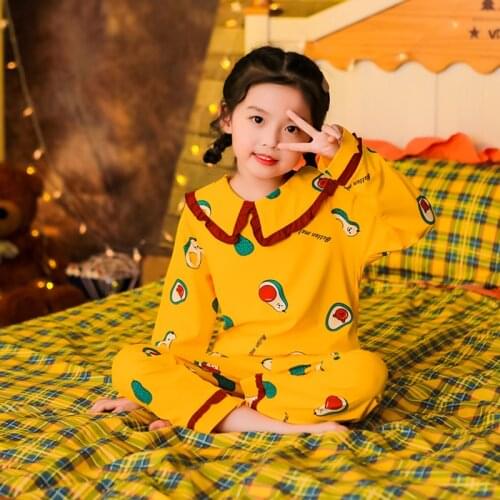 3-12 Year Wear Girl Pajamas Set Cotton Long Sleeve Top Pants Sets for Kids Pajamas High Quality Student Sleepwear Set Girl Cloth