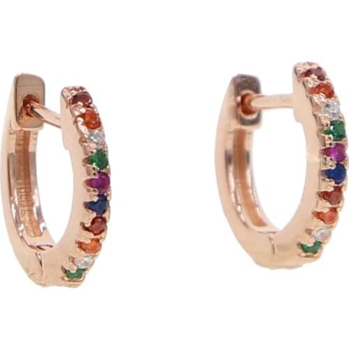 Colorful CZ Cute small hoop earrings women fashion 925 sterling silver jewelry paved with AAA rainbow cz girls earring wholesale