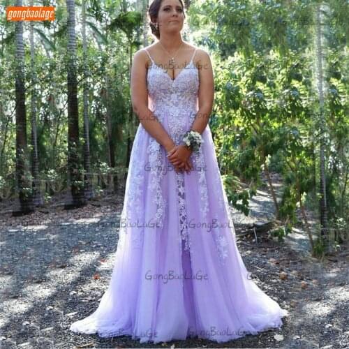 Boho Lilac Purple Prom Dress Long 2020 Vestidos De Gala Lace Appliqus Beaded A Line Formal Dresses Women Party Vestidos Formales