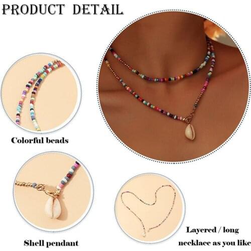 Bohemian Colorful Seed Bead Shell Choker Necklace Statement layer Collar Clavicle Chain Necklace for Women Female Boho Jewelry