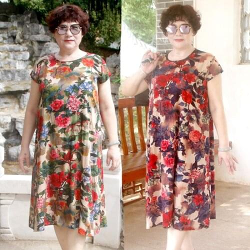 Woman dress elegant vestidos floral vintage cotton linen dresses women short sleeve summer dress 7xl 8xl plus size dress H423