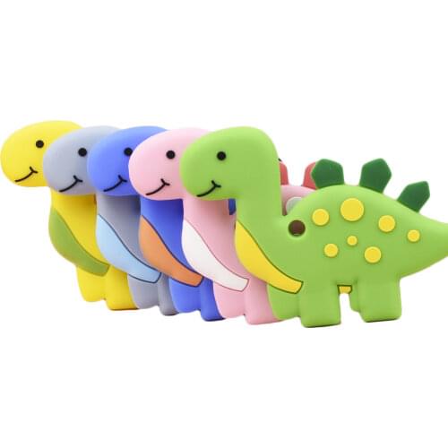 1pc Dinosaur Shaped Food Grade Silicone Baby Teethers Pendant Necklace Accessory BPA Free Chew Toys 5 Colors