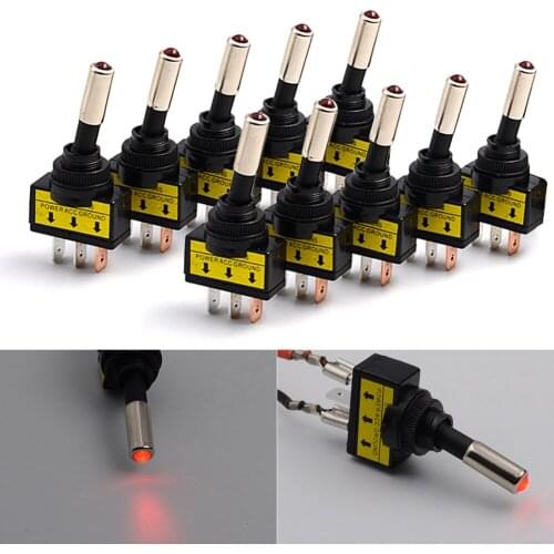 10PCS 12V 20A Rocker Switch Toggle Red Led Light Car Auto Boat Round ON/OFF SPST 2 Pole Design Built In LED Light