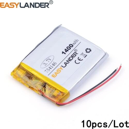 10pcs /Lot 1400mAH 754146 3.7v lithium Li ion polymer rechargeable battery for dvr GPS mp3 mp4 cell phone speaker Vedio Game