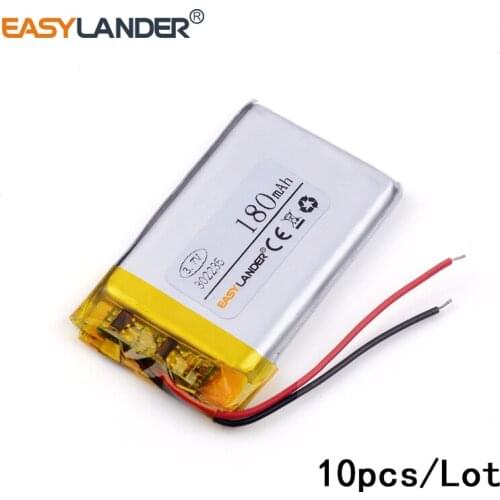 10pcs /Lot 3.7v lithium Li ion polymer rechargeable battery 302235 180mAh Supply MP3 MP4 GPS battery