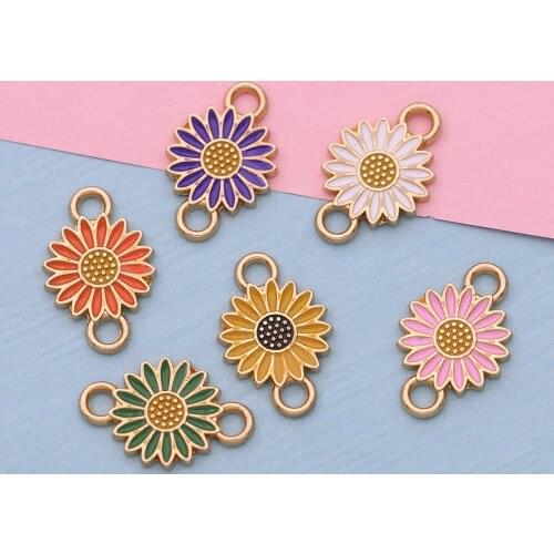 12PCS Mix Lot Gold Color Sunflower Flower Charm Connectors for Jewelry Making Bracelet Findings Accessories DIY Craft