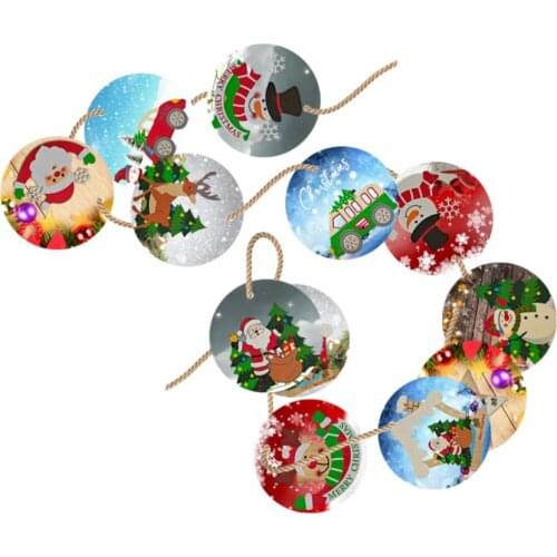 12 Pieces Decorative Pendants Christmas Cartoon Patterns Print Hanging Ornament Wood Artware for Home Shops