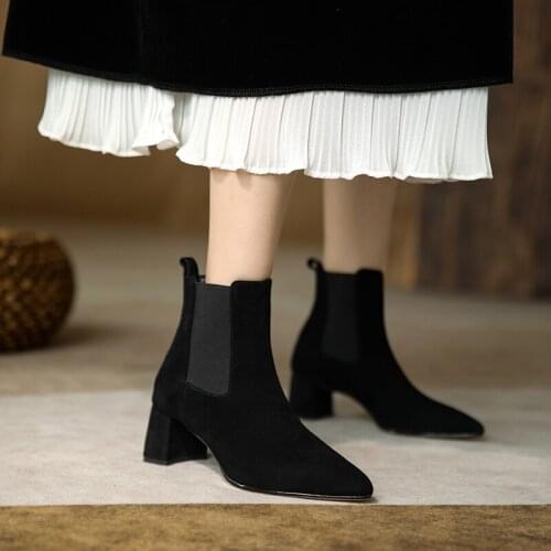 2021 Brand Fashion Genuine Leather Women Boots Cow Suede Sexy Ankle Boots RoundToe Winter Shoes Women Boots Size34-43