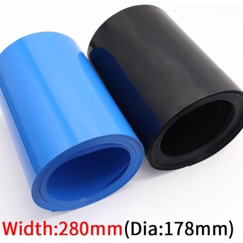 280mm Width 18650 Lithium Battery Film Wrap PVC Heat Shrink Tube Sheath Cover Insulated Cable Sleeve Pack Protection Blue Black