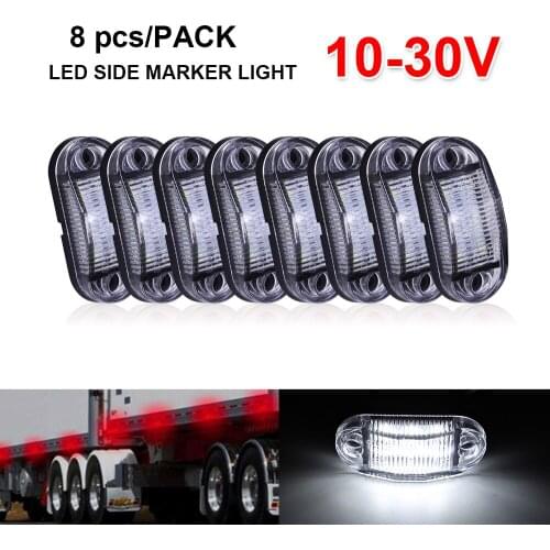 8 pcs 10-30V Clear White Color LED Side Marker Lights Warning Tail Light Auto Trailer for Truck Auto Lorry Lamp