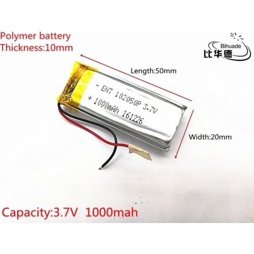Free shipping 1pcs/lot 1000 mah lithium-ion polymer battery 3.7 V 102050 KTV household wired amplifier audio