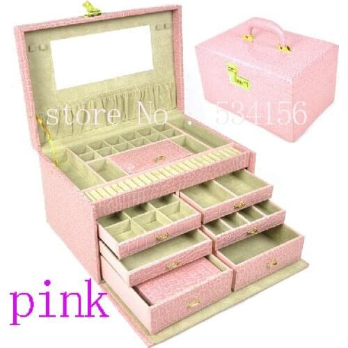 Free shipping Big 4 layers luxurious leather jewelry box earrings jewelry packaging display box gift box (27.5 * 21 * 20.5 cm)