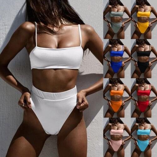 WomenS Sling Tube Top Bikini High Waisted Tummy Control Two Piece High Cut Leg Swimwear Women Bikini Push Up Swimsuit Biquini