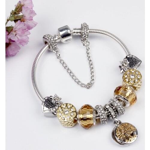 SZELAM Yellow Tree Of Life Bracelets&Bangles For Women Jewelry Heart Crystal Bracelet Charms Flower Silver Bracelet SBR190341