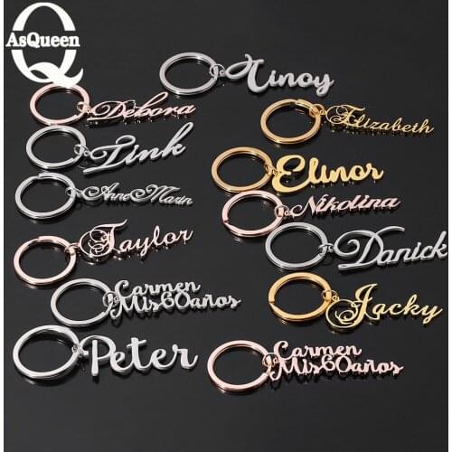 ASQUEEN Q Custom Sculpture Name Keychains Personalized Initial Key Chain Engraved Letter For Women Men Jewelry Gifts