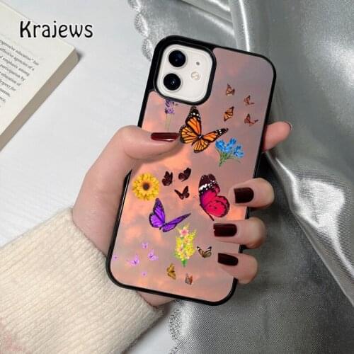 Krajews A group of colored butterflies coque Phone Case for iPhone 12 mini 5 6S 7 8 PLUS X XS XR 11 PRO MAX SE 2020 Cover Shell