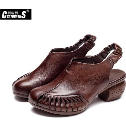 Cuculus Womens Sandals Summer Ladies Girls genuine Leather Vintage Sandals Buckle Casual Women Shoes Female Platform Shoes