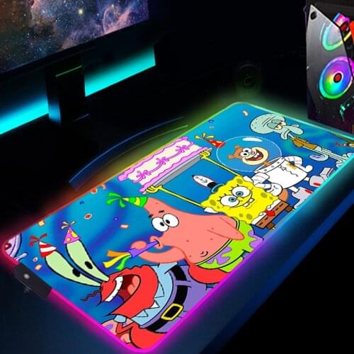 RGB LDE Gaming Mouse Pad SpongeBobes Keyboard Carpet Mouse Mat Anime Mousepad No Slip Rubber Table Rug 900X400 XXL Desk Mat Pad