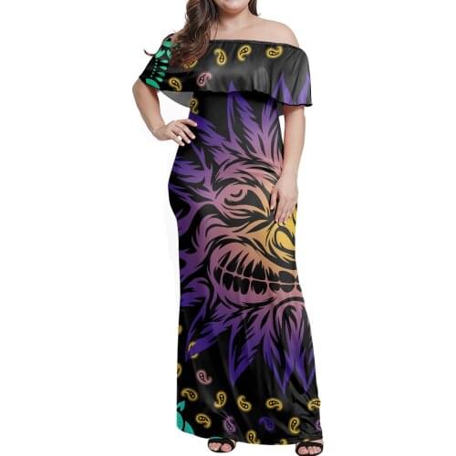HYCOOL Long Dress Women Off Shoulder Sleeveless Beach Summer Dress 2021 Yellow Purple Polynesian Tribal Sexy Dress Vestidos