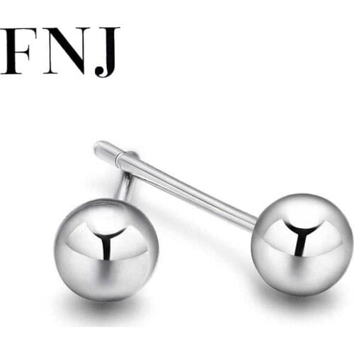 FNJ Ball Bead Earrings 925 Silver Jewelry Original Pure S925 Sterling Silver Stud Earring for Women Good Luck
