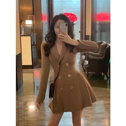 French Vintage Long Sleeve Suit Collar Dress