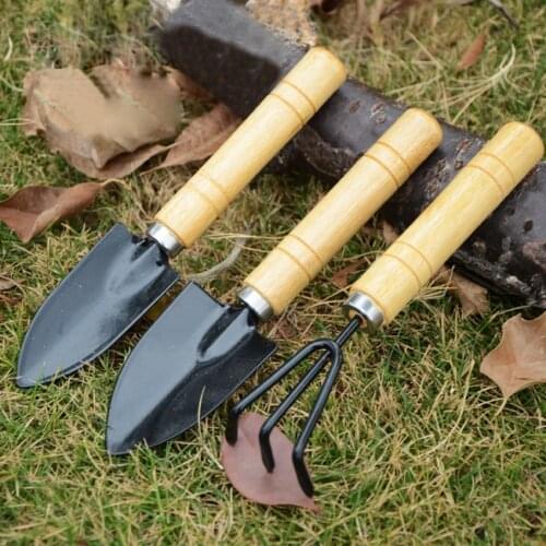 Hot sale 3PC/set Mini Garden Hand Tool Kit Plant Gardening Shovel Spade Rake with Wood Handle Metal Head for Gardener