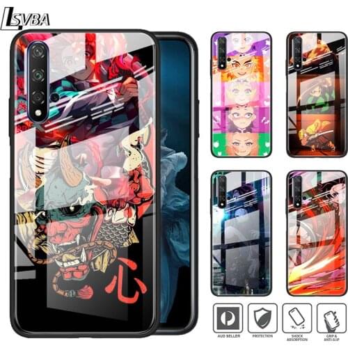 Hot Anime Demon Slayer Kimetsu No Yaiba For Honor 30 20 10 9X 8X Pro Plus Lite Tempered Glass Shell Luxury Cover Phone Case