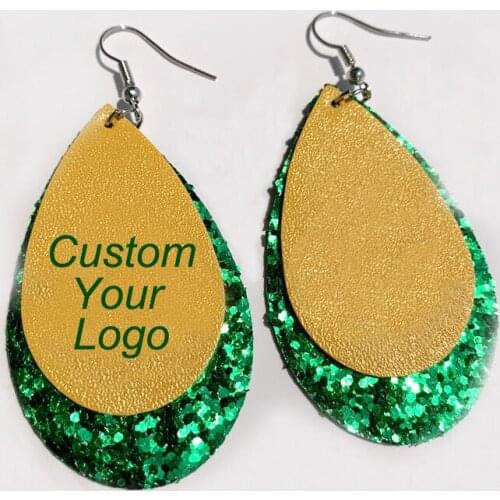 Customize Glitter New Layered Football Leather Earrings Doubles Sample Teardrop Leaf Earrings
