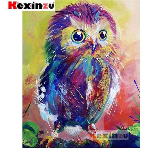Kexinzu New 5D DIY Full Square/Round Drill Diamond Painting "Colored owl" 3d Diamond Embroidery Cross Stitch Decor Gift K55