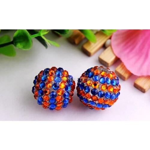 Kwoi vita Summer 20mm 100pcs/lot blue/orange color Chunky Resin Rhinestone Beads Ball for Kids Girls Jewelry Making