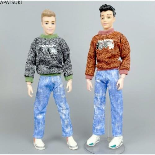 Fashion 1/6 Boy Doll Clothes For Ken Doll Outfits Coat & Denim Trousers Pants For Barbies Boyfriend Ken Prince Accessories Toys
