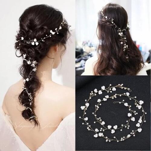 Fashion Bridal Hair Rattan Rhinestone Headdress Handmade Crown Flower Pearl Crystal Hairpin Female Western Wedding Accessories