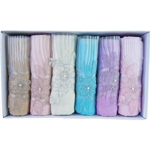 Madem 50*90 Cm 6 Pcs/Packs Towel Set High Quality %100 Cotton Lace Pattern Thick Soft Super Absorbent Turkish Face Hand Bathroom