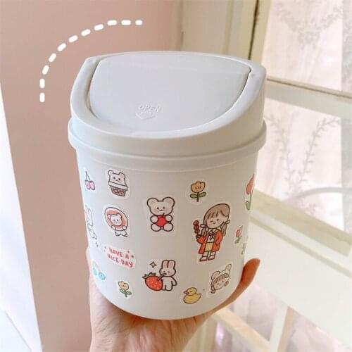 Desktop Trash Can Girl Small Living Room Table Bed Cute Cartoon Home Bedroom Bed Small With Lid Mini Storage Bucket