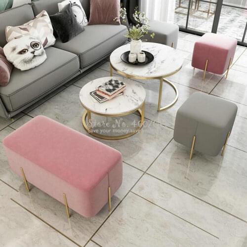 Modern Minimalist Shoe Bench Sofa Golden Leg Pouf Small Square Stool Personality Footstool Living Room Fabric Stool 45*45cm