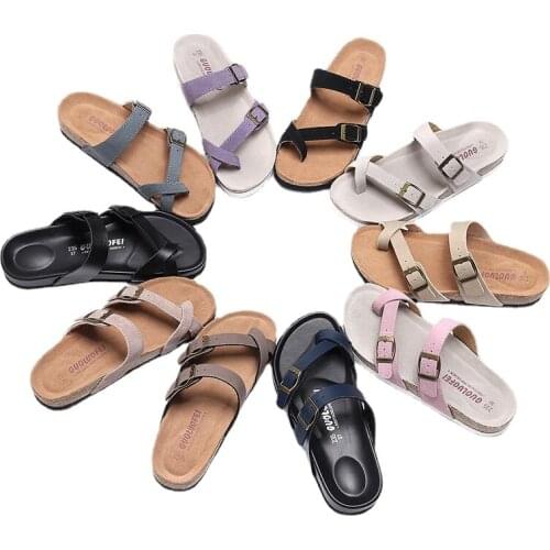 Couple Cork Slippers 2021 Summer New Flat Bottom Fashion Non-slip Casual Wear Large Size Set Toe Couple Sandals Beach Shoes
