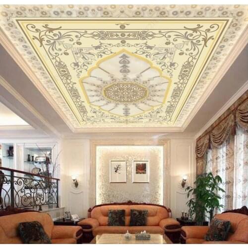 Custom 2020 Golden Luxury 3D Ceiling Modern 3D Photo Wallpaper For Living Room And Bedroom Ceiling Background