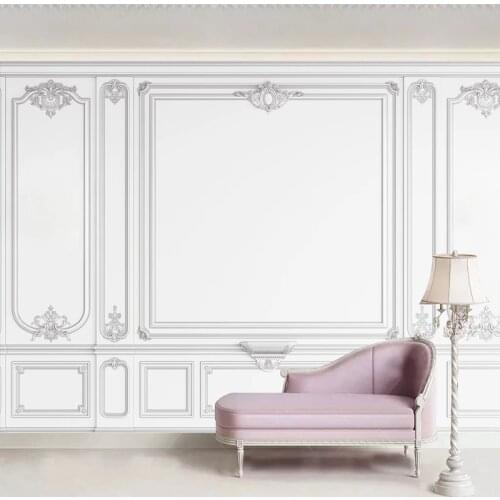 Custom Self-Adhesive Waterproof Mural Wallpaper European Style 3D Carved White Plaster Line Fresco Living Room Bedroom Stickers