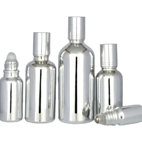 Empty 5ML~100ML Glass Perfume Roller Bottle Electroplate Silver Glass/Steel Ball Cosmetic Roll On Bottles For Essential Oils