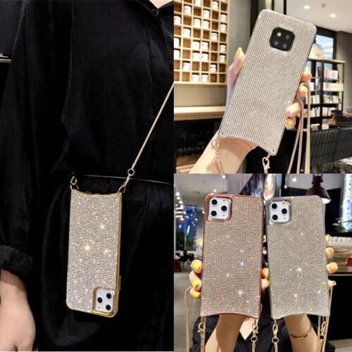 Silver Luxury Bling Crystal Diamond Lanyard Chain TPU For iphone 11 Pro X XR XS XsMax 6 6S 7 8 Plus For Samsung S10 phone case