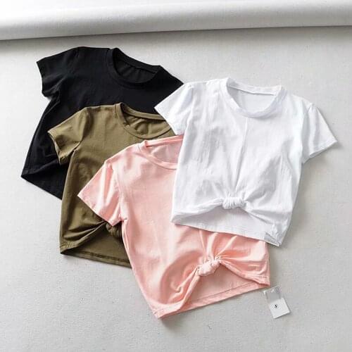 Yoga Short Sleeve Shirts Gym solid Fitness Crop Top Sexy Sports Shirt Workout Dry Fit Active Wear Hem Knot Clothes