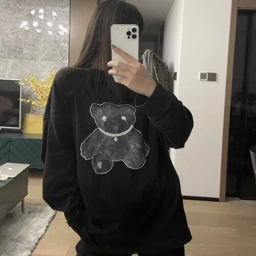 High Street Brand We11done 21FW Teddy Bear Reflection Print Oversized Hoodie Kawaii Y2k Anime Womens Clothing Mens Hoodies