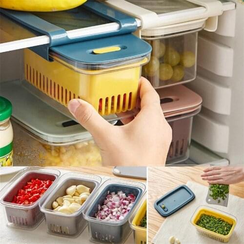 Pull-out Fridge Drawer Organizer Refrigerator Storage Box with Removable Drip Basket Food Storage Container for Meat, Vegetable