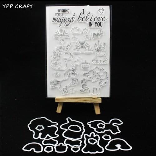 YPP CRAFT Magical Unicorns Stamp And Metal Cutting Dies for DIY Scrapbooking/photo album Decorative Embossing DIY Paper Card 201