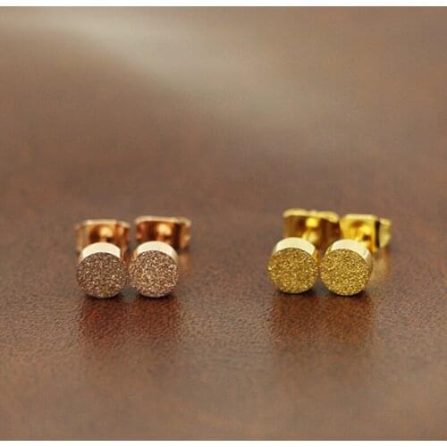 Fashion Rose gold color earrings for women, cute mini frosted stud earing stainless steel fine jewelry boucle d'oreille femme