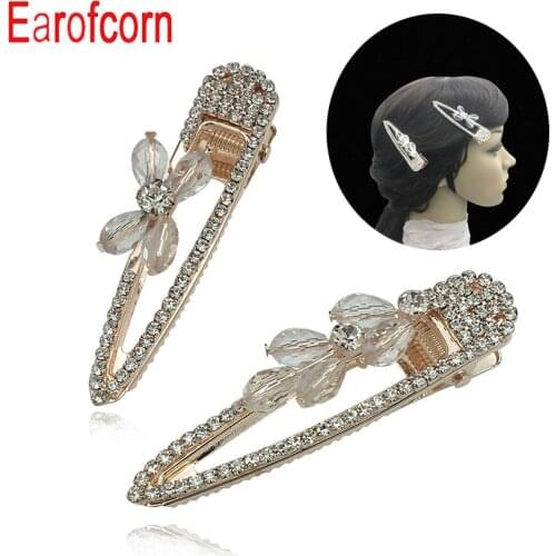 Earofcorn Europe America Verstion New Rhinestones Hair Clips Crystal Hair Clips Hair Bangs Jewelry for Women Hair Accessories
