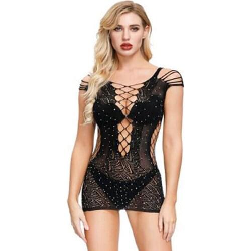 Ladies Sexual Lingerie Porno Baby Doll Shiny Fishnet Short Skirt Sexy Jacquard Bodysuit Women Sexy Dress Plus Size Sleepwear