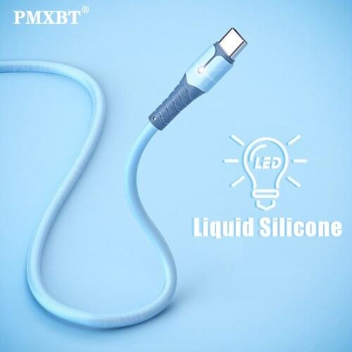 Liquid Silicone LED Light 3A Fast Charge Cable Micro USB Type C Cable For Samsung Xiaomi Huawei OnePlus Charging Wire Data Kabel
