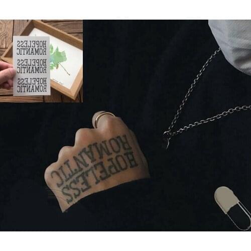 1Pc New English Tattoo Stickers Back Hand Waterproof Temporary Tattoos Desperate Romantic Men Women Body Art Fake Tattoo Sticker